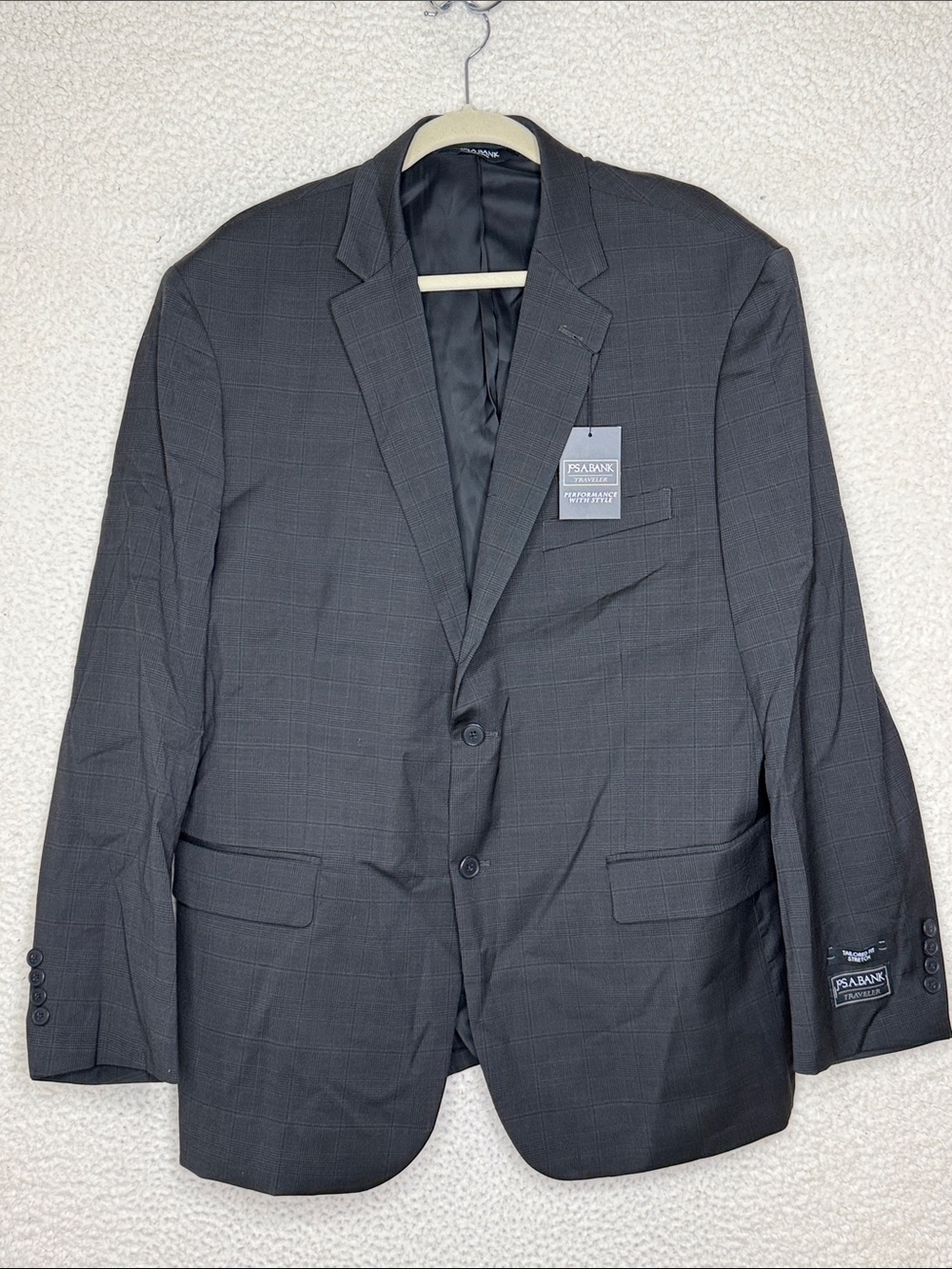 NWT Jos. A. Bank Traveler Collection Suit Jacket Dark Gray Plaid 48R